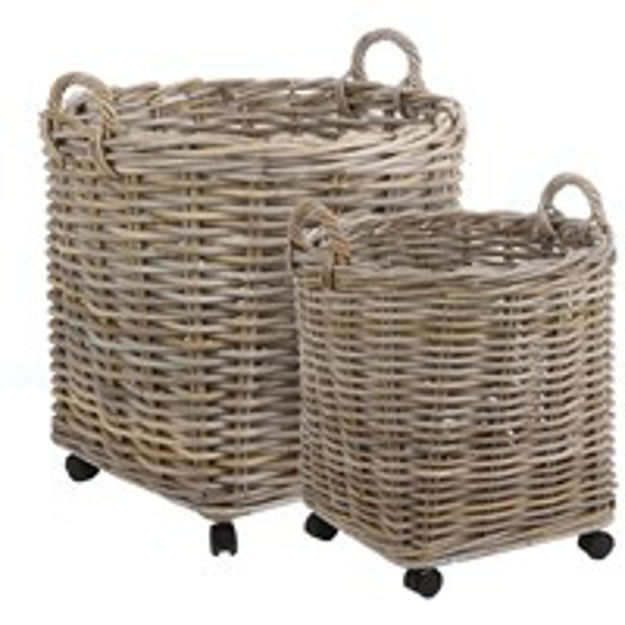 Picture of MARCIA ROUND LOG BASKET ON WHEELS SET 2