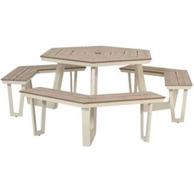 Picture of OCTAGONAL ALUMINIUM GARDEN BENCH SET O/WHITE